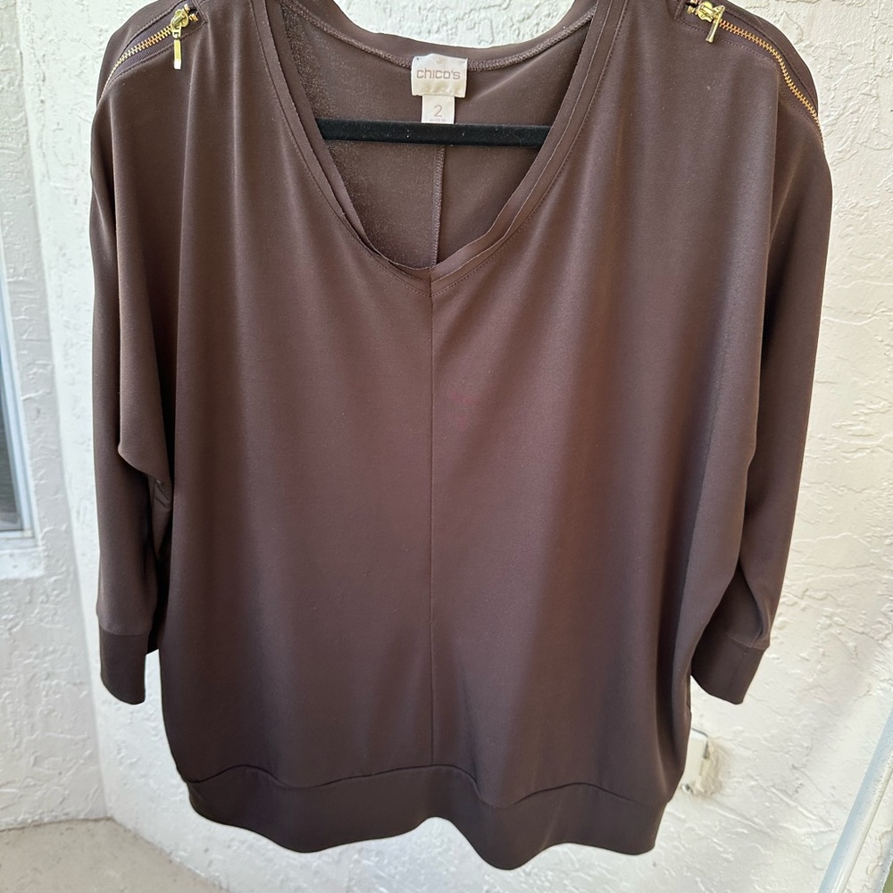 Chico's Brown Boxy Blouse Relaxed Fit